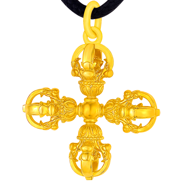 999 Pure Gold Cross Vajra Pestle Pendant